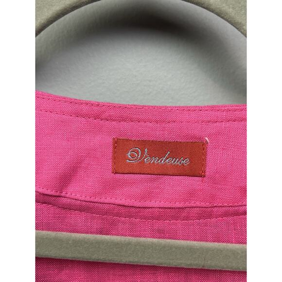 Vendeuse Linen V Neck Tunic Large Pink Embroidered Beaded Summer Cruise Resort - Picture 4 of 9